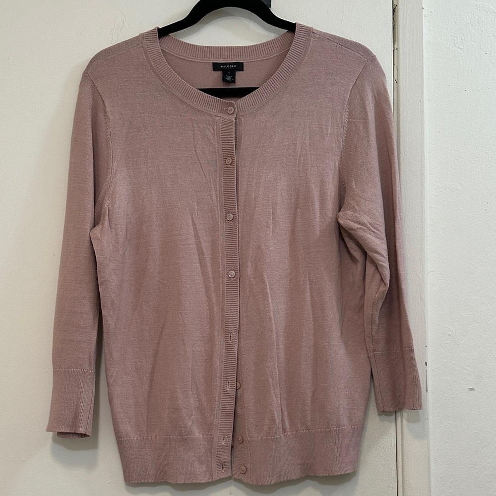 Halogen Pink Crewneck Button-Front Cardigan